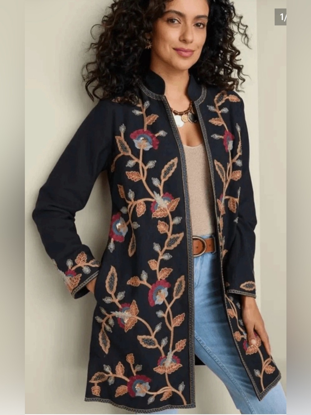 NWT SOFT SURROUNDINGS BLACK ALAMOSA EMBROIDERED BEADED BOHO JACKET SZ L